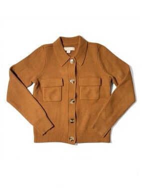 LOFT Sweater Jacket Wool Blend Button Up Cardigan Pumpkin Spice Brown Fall Sz XS